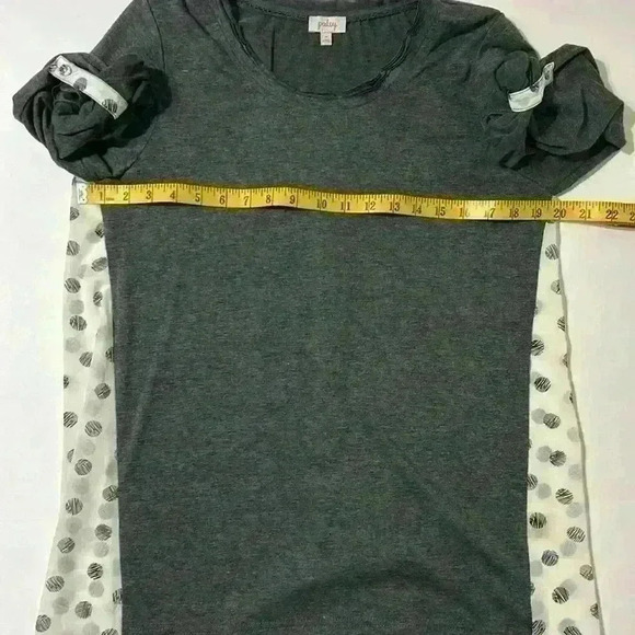Stitch Fix Pixley | Mixed Material Gray Top with Semi-Sheer Polka Dot Back - Picture 2 of 7